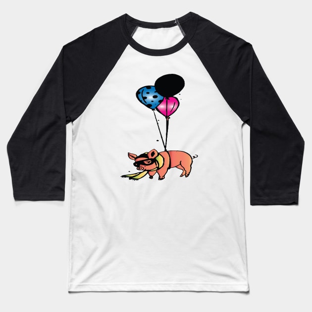 flying piggy Baseball T-Shirt by lazykitty